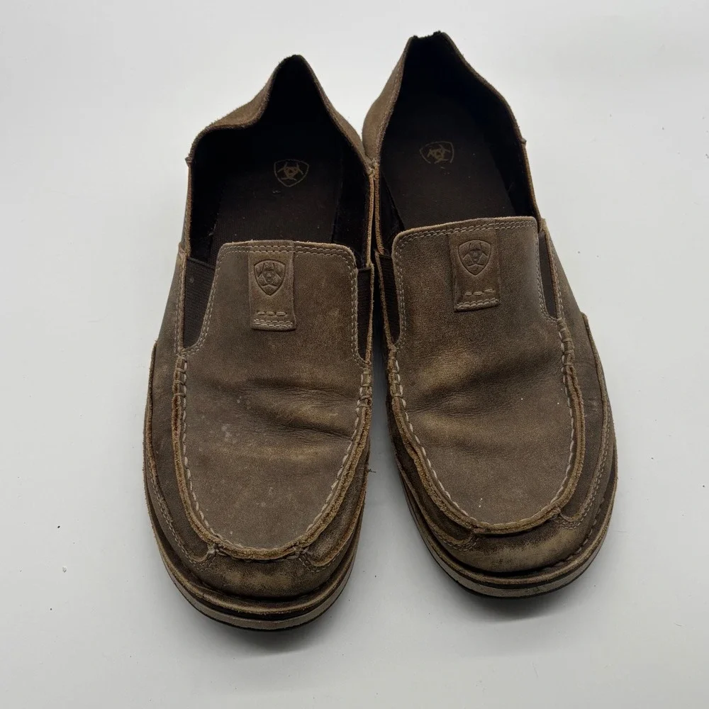 Ariat Spitfire Mens 11D Brown Leather Moc Toe Slip On Loafers